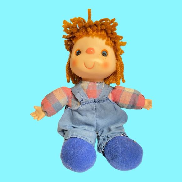 Vtg House of Lloyd Small Lollipop Doll Orange Yarn Hair Boy 8” Overalls Label - Picture 2 of 9